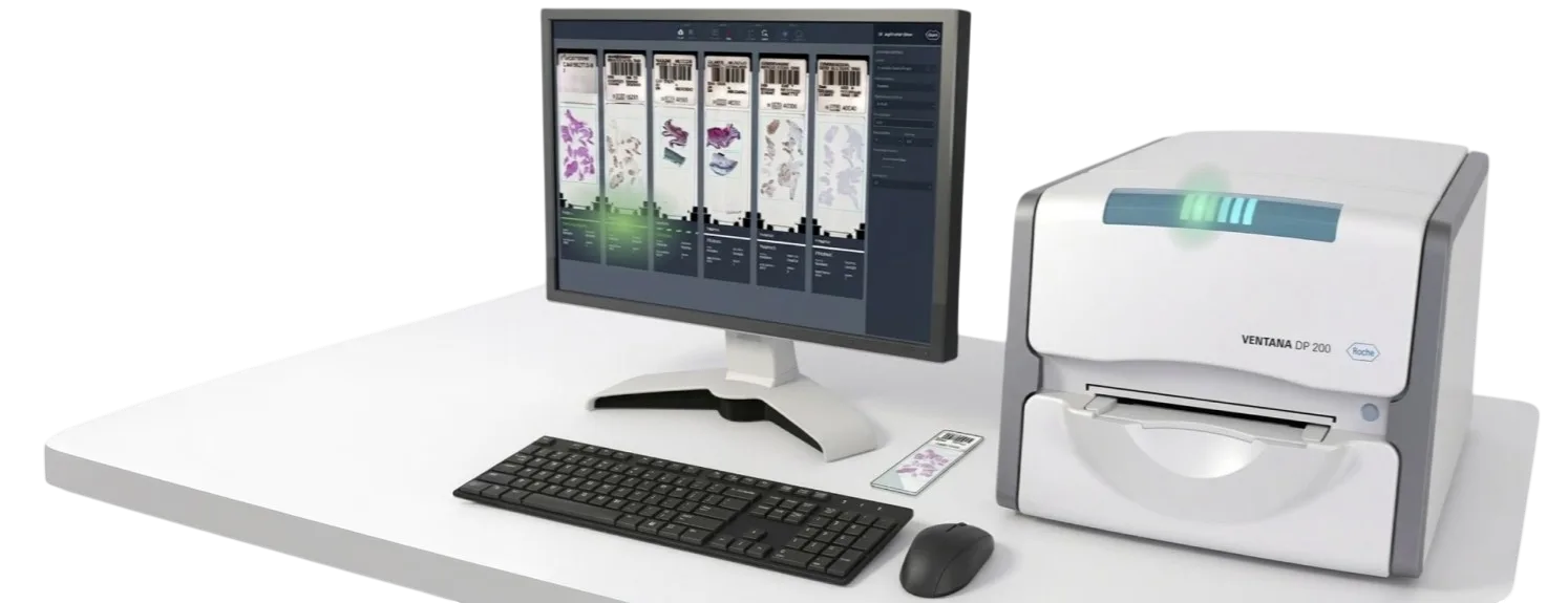 VENTANA DP200 scanner and monitor on desk